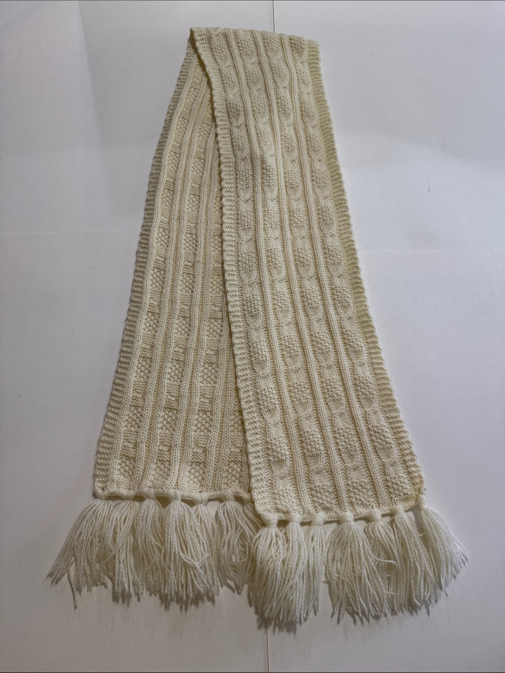 Aris Cream Cable Knit Fringe Scarf